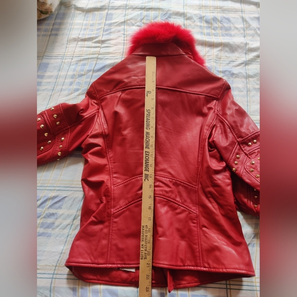 Flo Clo red leather fur studded jacket size 42 - Picture 2 of 12